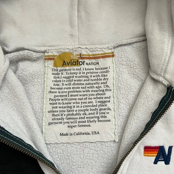 Aviator Nation White & Black Zip-Up Hoodie Size Large - Picture 9 of 10